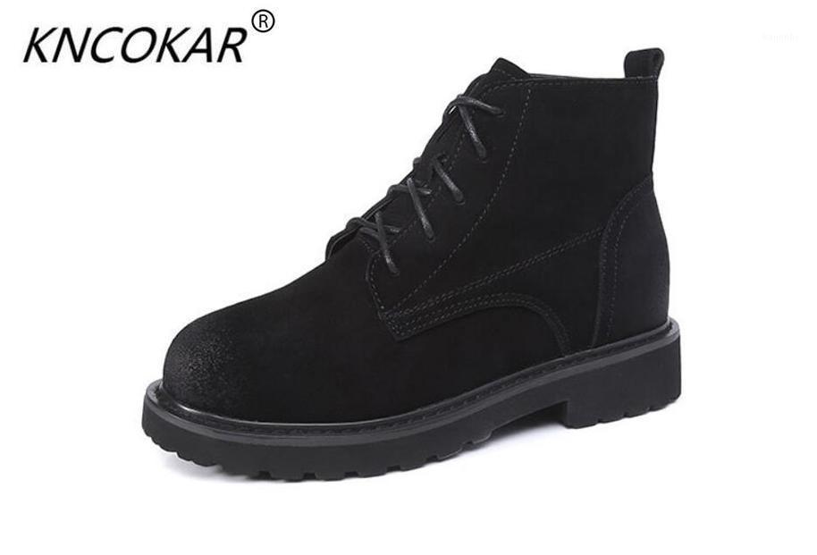 

KNCOKAR Autumn/winter 2020 new mateen boots with rusted leather boots for women and flats for women1, Black