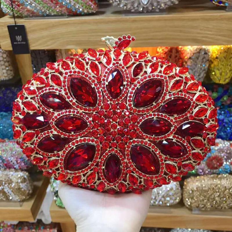 

XIYUAN New Glitter Women Beaded Clutch Silver Evening Bags With Chains Handbag Wedding Dress Bag Party Purse Banquet Package red, Color same picture