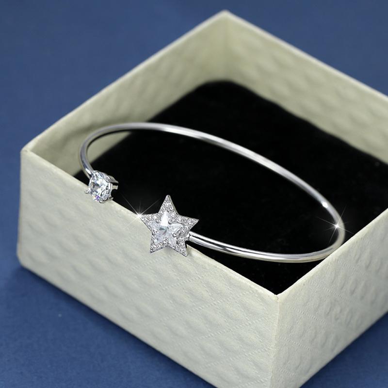 

Bangle Dainty Female White Zircon Five-pointed Star Adjustable Bracelets For Women Chic Sliver Color Wedding Bracelet Party Gift
