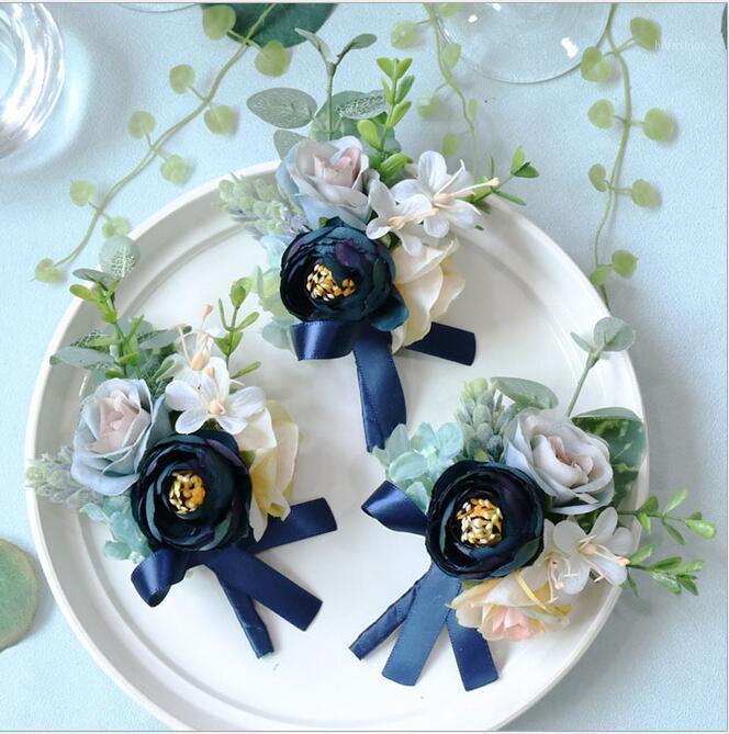 

10Pcs Navy blue corsage flower Free shipping bride groom bridesmaids corsage brooch hand wrist flower wedding photography props1