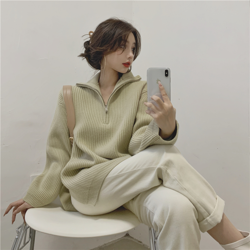 

2021 New Autumn winter Korean style to split wide female knit blouses and women's sweaters (r99463) 6KKJ, Army green.