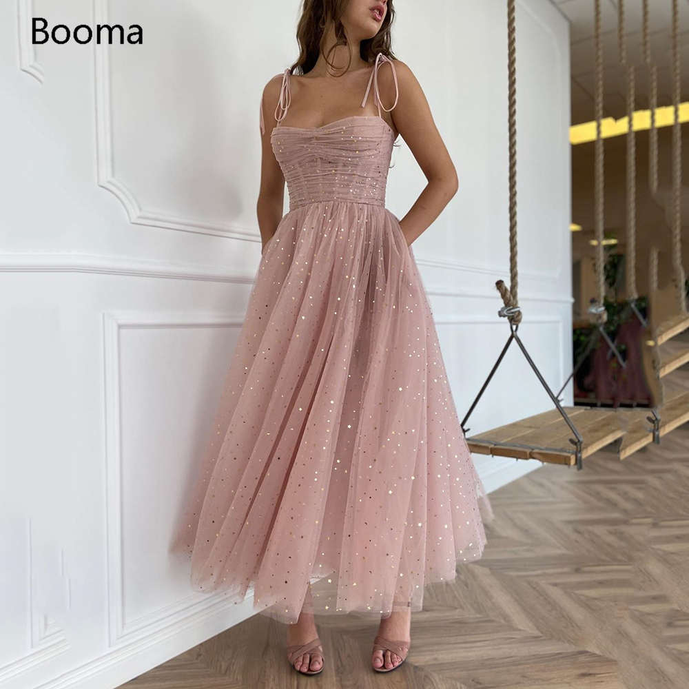 

Sparkly Blush Prom Dresses 2020 Spaghetti Straps Pleated Tulle Short Evening Dresses Strapless A-Line Formal Gowns with Pockets, Black