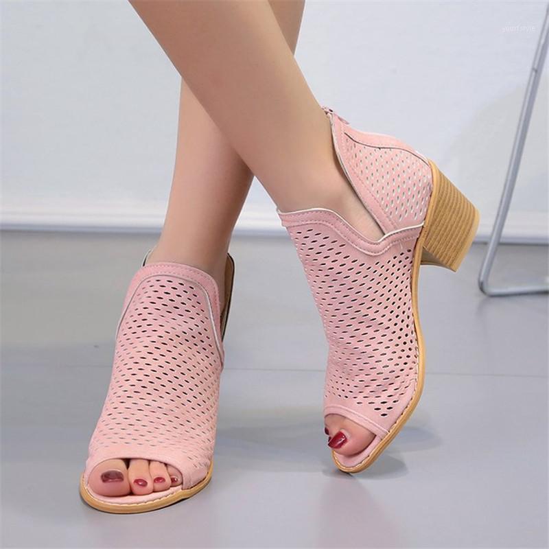 

Women Chunky Heels Sandals Hollow Out Open Toe Wear-resistant Anti-slip Shoes for Summer JL1, Brown