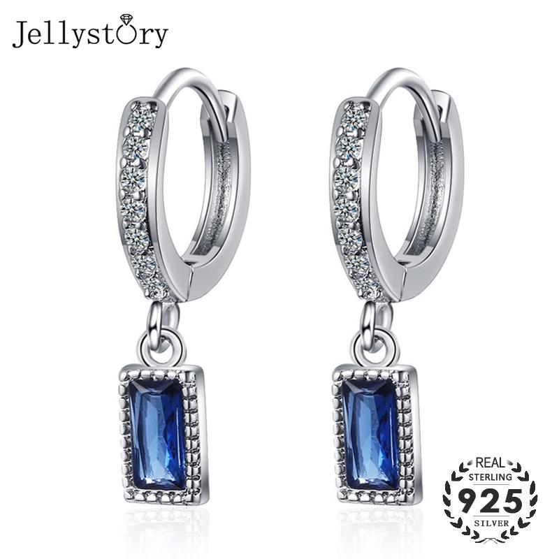 

Jellystory Women Fashion Earring 925 Sterling Silver Sapphire Gemstone Rectangle Design Hot Selling Wedding Party Gift Wholesale
