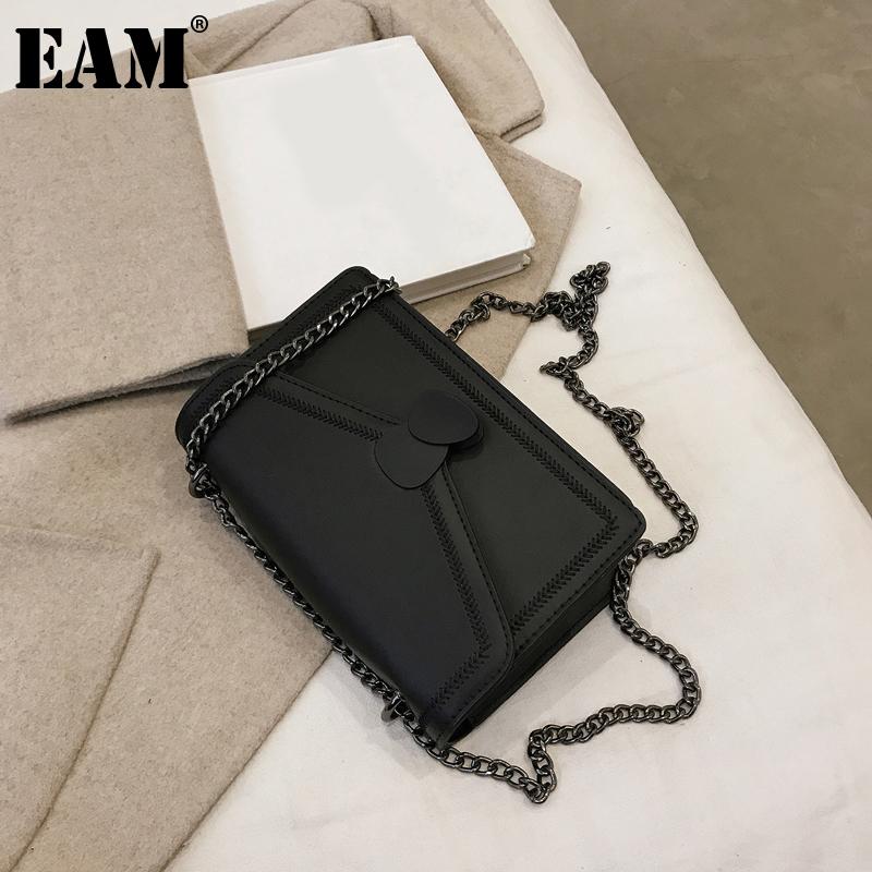 

EAM] Women New Small Square Chains PU Leather Flap Personality All-match Crossbody Shoulder Bag Fashion Tide 2021 18A1532, Black