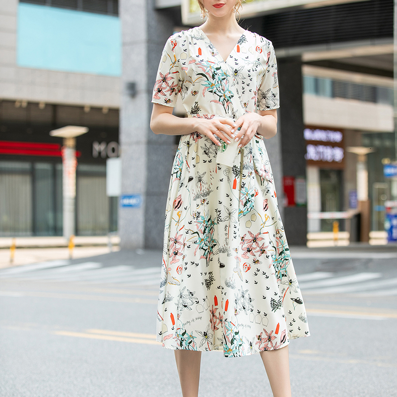 

Runway Retro-impression Sexy Cleavage in v Elegant Thin Temperament Mid-length Women Wear High Quality New Eip5, Multiple