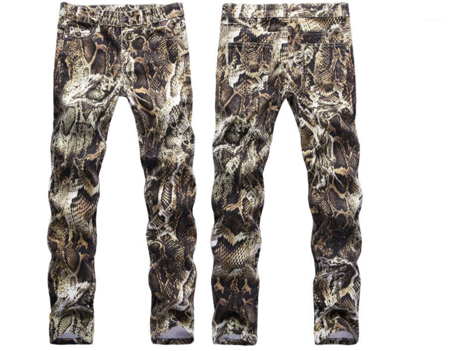 

Wholesale-European and American Style printed jeans for men mens leopard print pants, slim straight denim pants for men Free shipping1, As picture