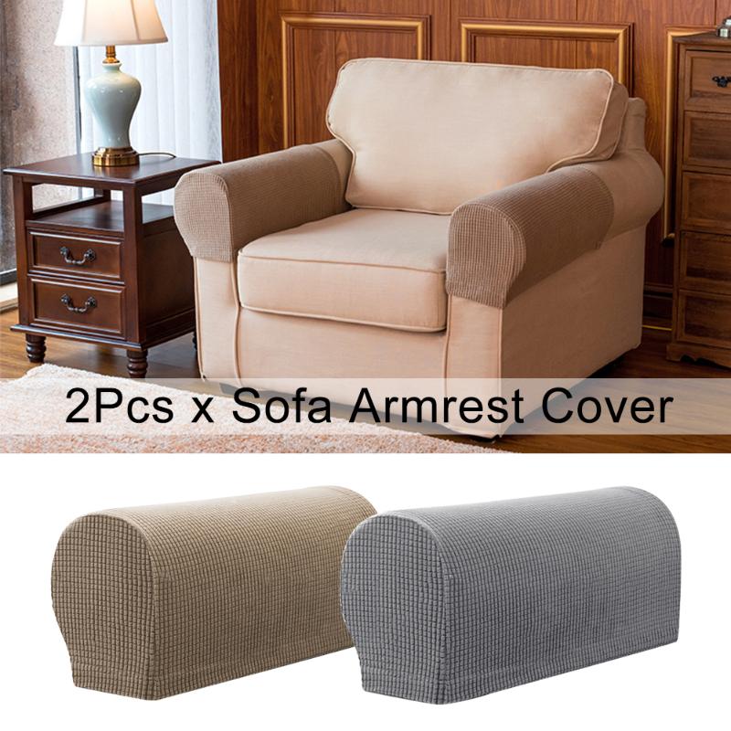 

2pcs Furniture Protector Anti Slip Stretchable Elastic Sofa Armrest Cover Solid With Fixed Nails Washable Couch Arm Slipcover