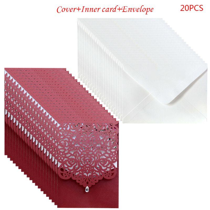 

20pcs Cut Rose Invitations Card with Rhinestone Kits Wedding Party E56E