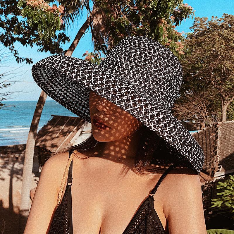 

Ins Holiday Seaside Beach Fisherman Straw Hat Female Summer Big Eaves Sun Hats Retro Hepburn Sunscreen Sombreros De Mujer, White