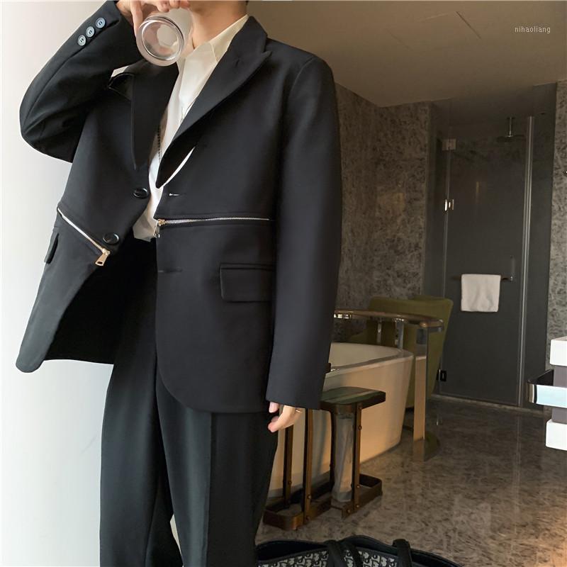 

2020 New Men Zipper Design Casual Suit Blazer Jacket Overcoat Male Japan High Street Suit Coat Outerwear Spring Autumn1, Tf08