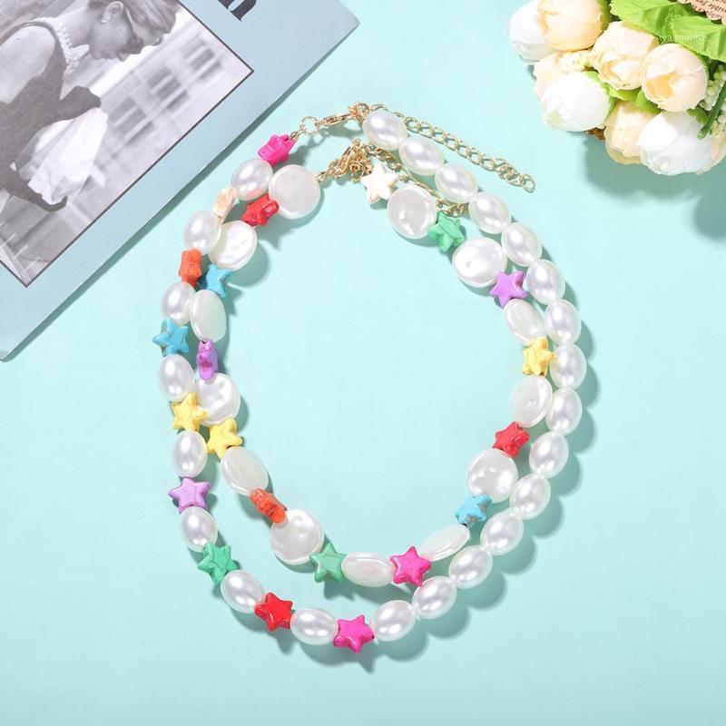 

Dvacaman Boho 2PCS/Set Imitation Pearl Choker Necklace Collar for Women Statement Colorful Bead Clavicle Chain Necklace Jewelry1