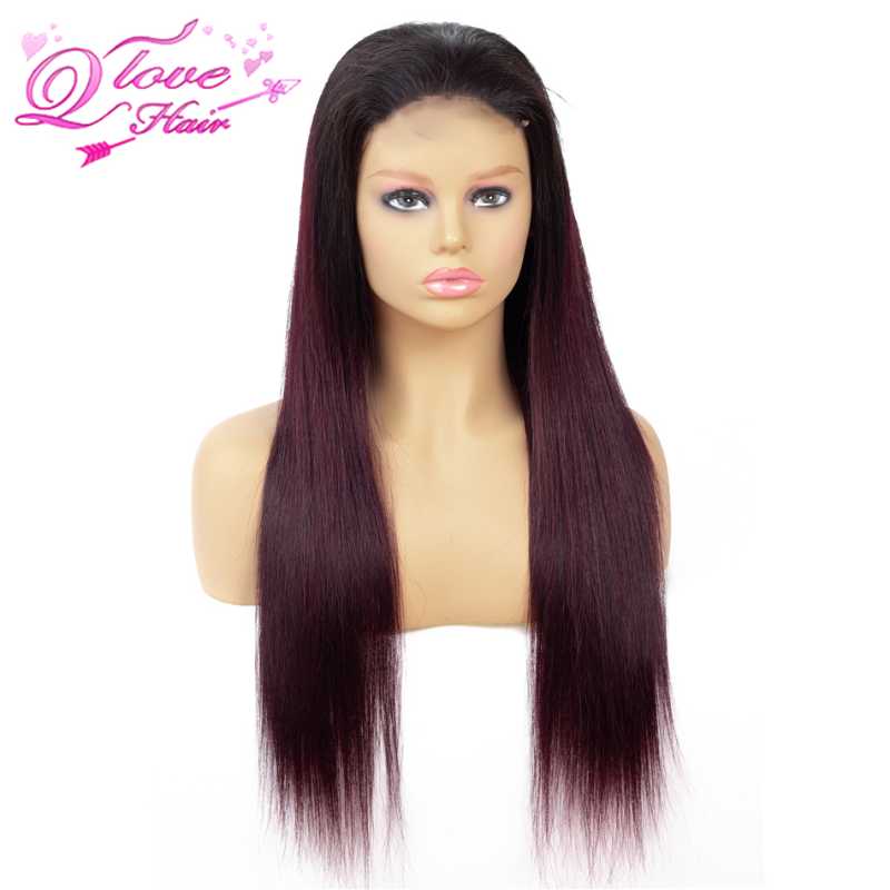 

Straight Human Hair Wigs With Bangs Peruvian For Women Long Wigs Full Machine Made Remy 99J Color FOR BEAUTY YOU, As pic