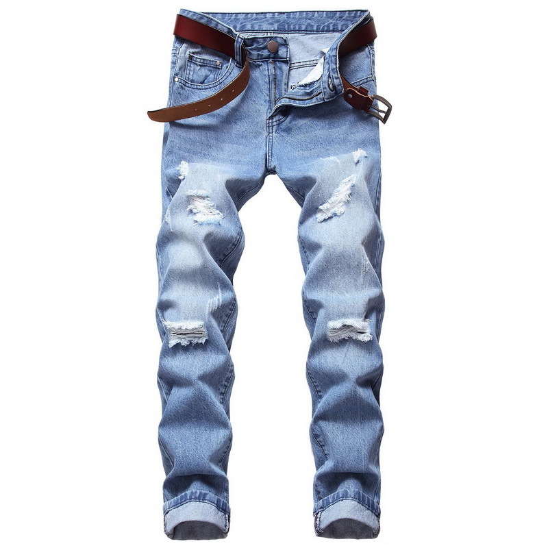 

2021 New Autumn Spring Men's Ripped Street Hip Hop Stretch Bike Trendy Holes Straight Denim Trouers Odfz, 2991