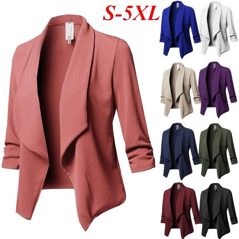 

10 colors optional Plus size -5XL blazer women suit jacket casual slim blazer feminino Wild womens tops and blouses L71506, Black
