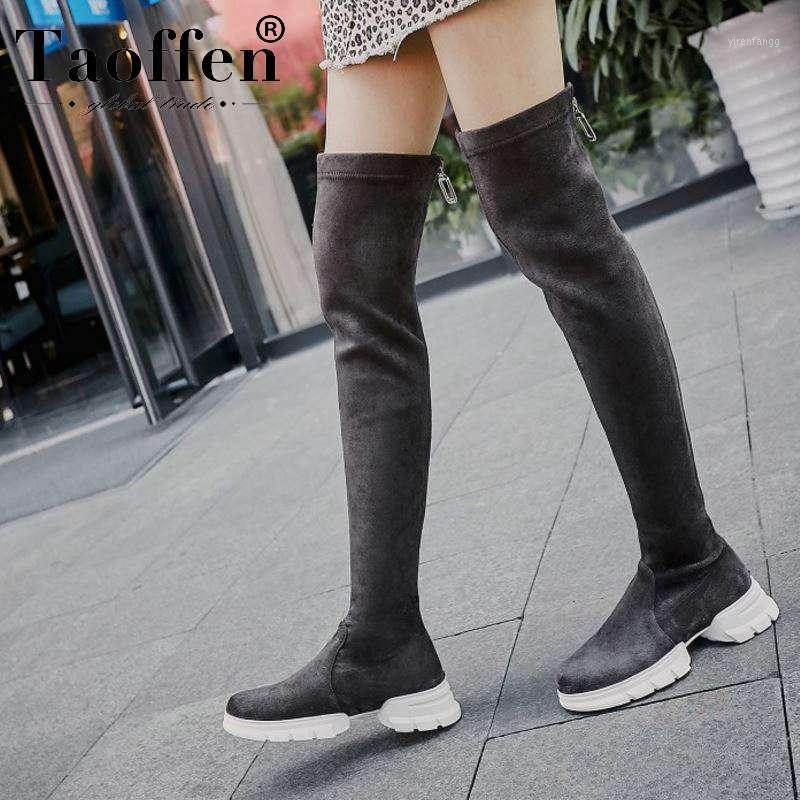 

Taoffen Women Real Leather Stretch Boots Casual Winter Over The Knee Boots Thick Sole Platform Shoes Woman Footwear Size 34-391, Black
