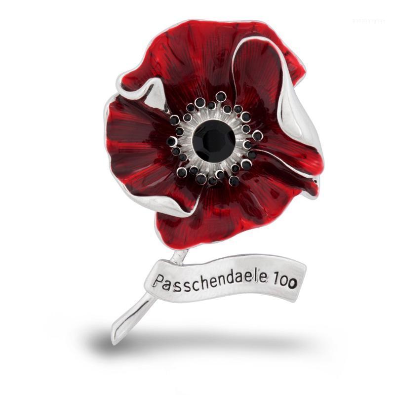 

2.5" White Gold Tone Black Rhinestone Crystal Red Enamel Poppy Flower Brooch Pins, Brooches, Gray