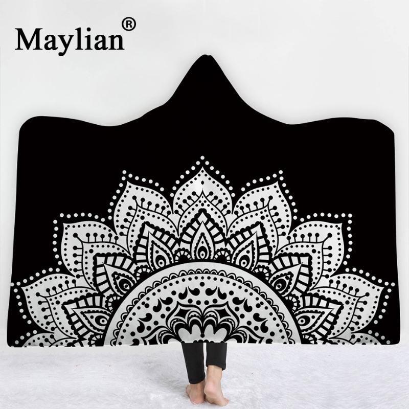 

Mandala Sun Hooded Blanket Thickening Velvet Plush Sherpa Throw Blanket Family For Kids Throw In Cap Warm B301