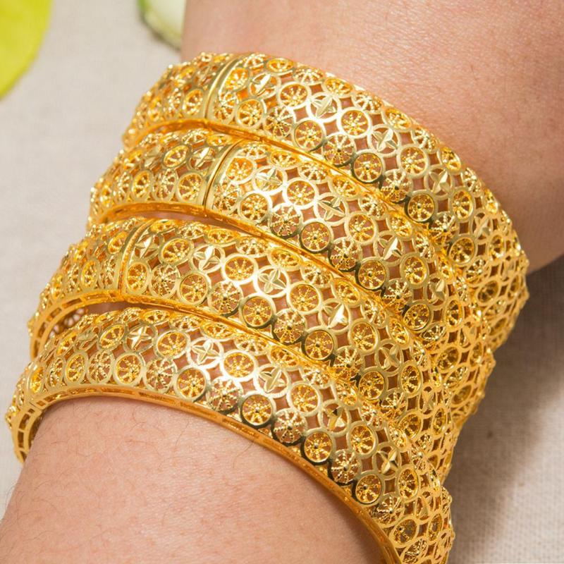 

24K Gold Color Bangles&Bracelet For Girl Women Stud Girls Female Jewelry Bead Ethiopian African American European New Bangles