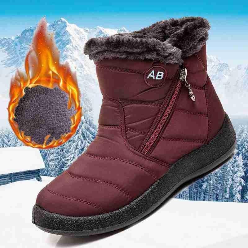 

Women Boots Waterproof Non-slip Boots Winter Warm Plush Ankle For Women Female Boot Shoes Plus Size 35-43 Botas Mujer, Red