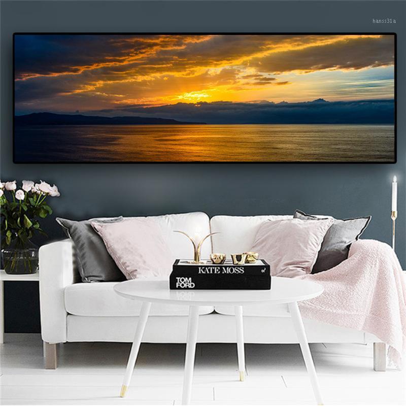 

Sunsets Natural Sea Beach Landscape Posters and Prints Canvas Painting Panorama Scandinavian Wall Art Picture for Bedding Room1