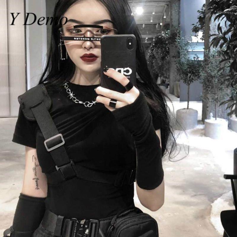

Women's T-Shirt Y Demo Techwear Chic Casual T Shirt For Women O Neck Short Sleeve Buckle Strap Female Fashion Clothing 2021 Summer Tide1, Black
