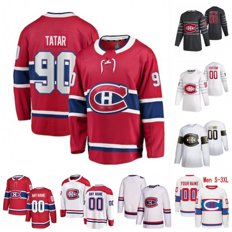 

Custom Tomas Tatar Victor Mete Xavier Ouellet Alex Belzile Jake Evans Michael McNiven Cayden Primeau Joel Teasdale 2020 Hockey Jerseys, Black;red