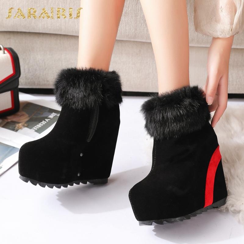 

2021 New Design Platform Super High Heels Ankle Boots Women Shoes Metal Elegant Zipper Wedges Short Plush Stylish Boot Ladies, Black