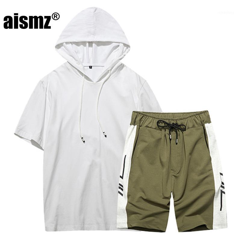 

Aismz Men Hooded Set New Summer Men Tracksuit Short-Sleeved T Shirt Shorts Casual Fashion Patchwork Casual Suits Sportswears1, Dt42 gray t-shirt