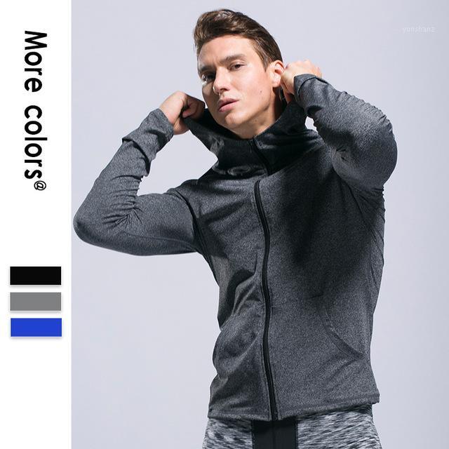 

Autumn Men' Running Jacket with Hooded Breathable Sport Coat Jogging Activewear Quick-dry Long-sleeves Sportswear 3Colors1, Black