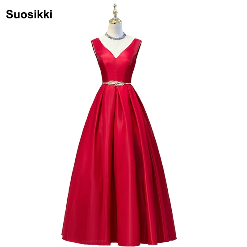 

V-neck Double shoulder prom dress long a-line red elegant stain formal evening party dresses robe de soiree free shipping 201113, Pink