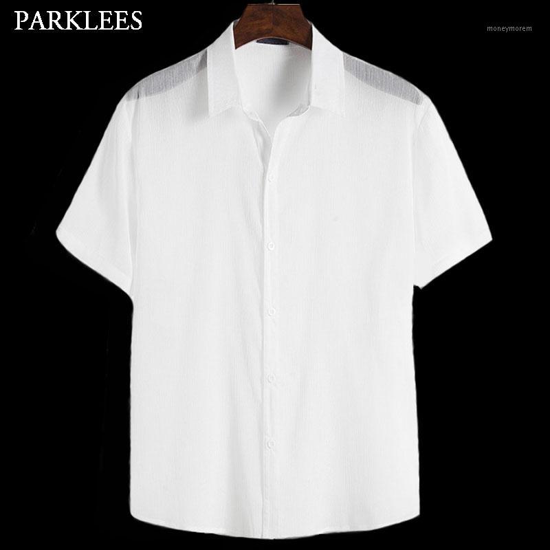 

Thin Perspective White Mens Summer Shirt Casual Comfortable Short Sleeve Shirts for Men Breathable Loose Button Chemise Homme1