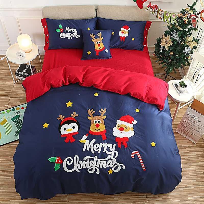 

3/4/6 Pcs  Queen King size Red Blue Christmas New Year Bedding set Adults Kids Duvet cover Bed sheet set Pillowcase Gifts1, Color 1