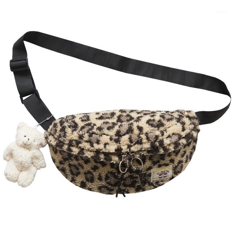 

2021 Women Famous Design Retro Leopard Plush Chest Waist Bag Versatile New Japanese Korean Shoulder Chest Crossbody Bag1, Khaki