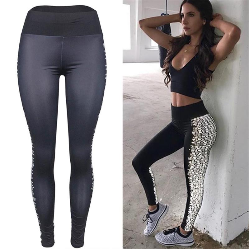 

Women Sexy Sports Yoga Pant Square Grids Printed Skin Tight Running Leggings Sports Pants Female Gym Running Mesh Workout Pants, As pic