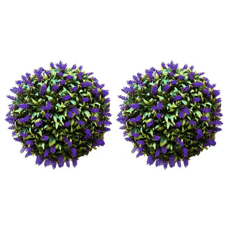 

Artificial Purple Lavender Flower Ball Hanging Topiary Garden Basket Plant Decor 2 Pcs 25cm, As pic