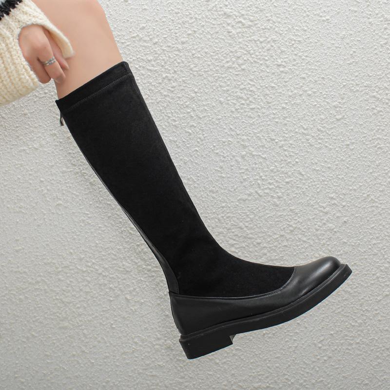 

Round Toe Knee High Boots woman 2020 Winter Newest low square heels platform Shoes Woman Party Basic Thick Heels Winter Boots1, Black