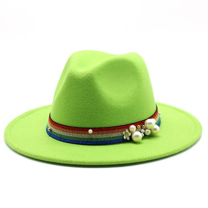

fedora hats men women rainbow band pearl luxury casual winter hats women solid color fascinator jazz caps red yellow felted, Khaki