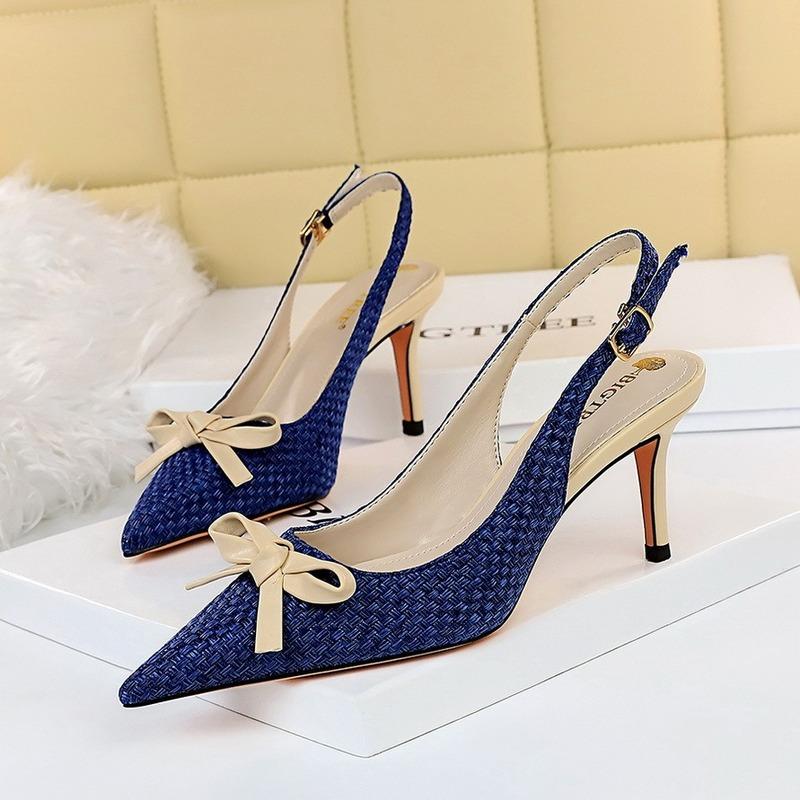 

Sexy Weave Kitten Heels Women's 2021 Fashion Summer Sandals Slingback High Heel Shoes Ladies Female Spring Woman Stilettos New, Black