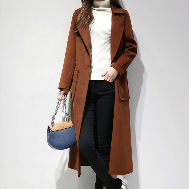 

2021 Woman Long Woolen Coat Jacket New Arrivals L27x, Army green