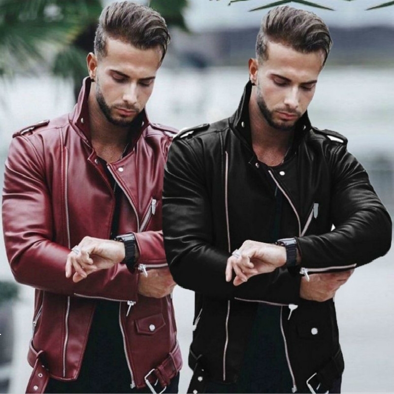 

European and 2021 American Men's Jacket Value-for-money Good Recommended Leather Clothing Plus Size Street Fashion 7IEB OG1P, Wine