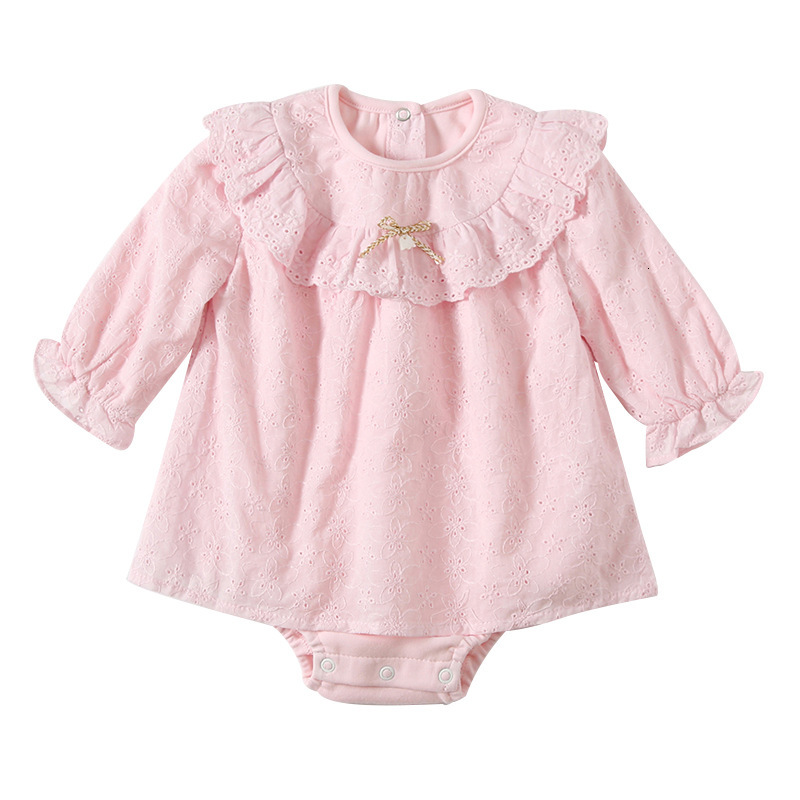 

2021 New Princess Baby Girls Bodysuits Autumn Style Bodysuit for Toddlers Lace Newborn 1st Birthday Party Baptism Clothes 0-2y 2 Color 2fve, White