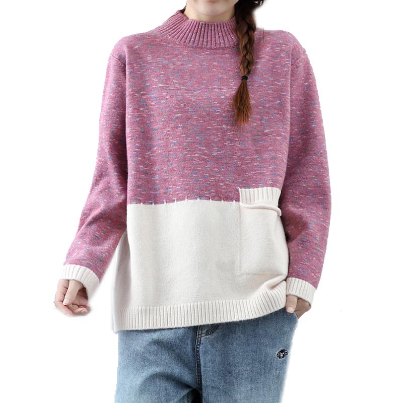 

Women Contrasted Sweater Pullover Knit Tops for Autumn Winter Sweet Cute Casual O Neck New Female Big Loose Warm A12181549, Green