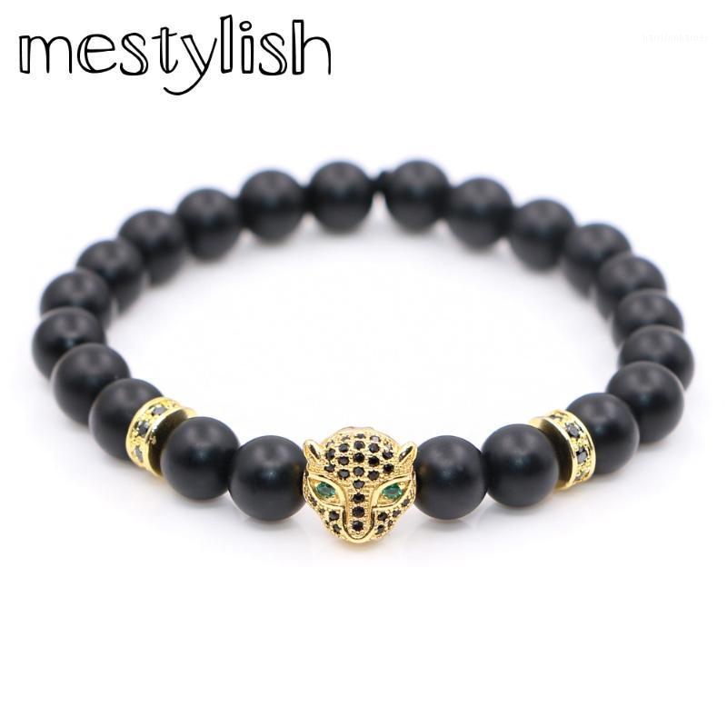 

Mestylish Black MaOnyx Gold Color Plated Leopard Head Zircon Charm Bracelets women&Mens Energy Yoga Gift1