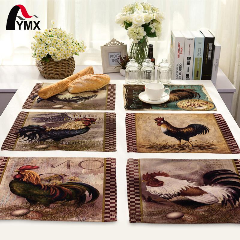 

42*32cm Creative Animal Retro Cock Printed Table Napkin For Wedding Set Bowl Dining Mats Kids Table Set Home Decoration