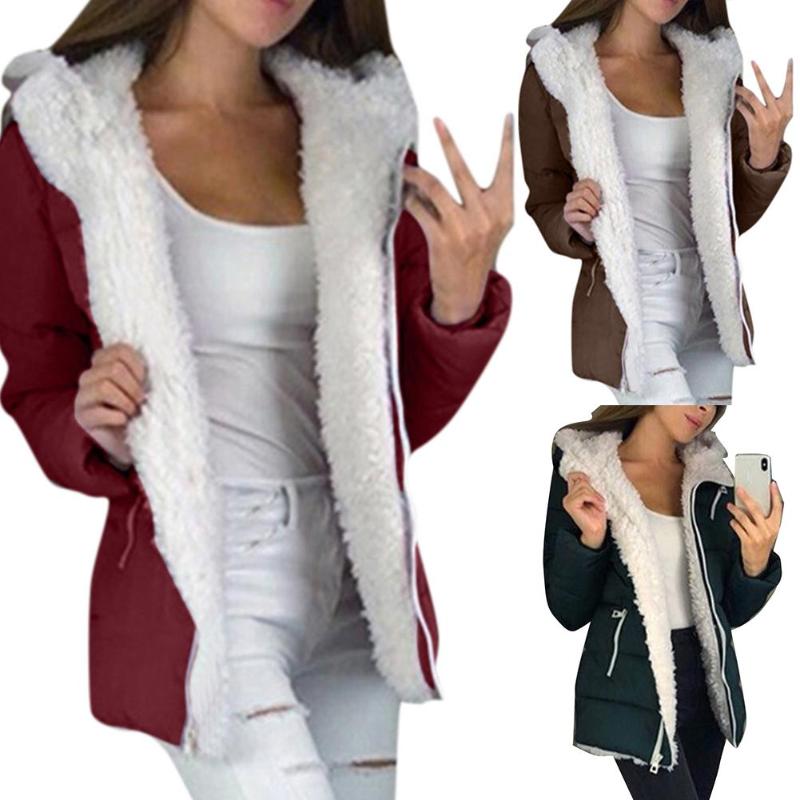 

Women' Long Sleeve Hoodie Jacket Fashion Casual Loose Winter Thickened Warm Jacket Pocket Zip Lady Cotton, Black