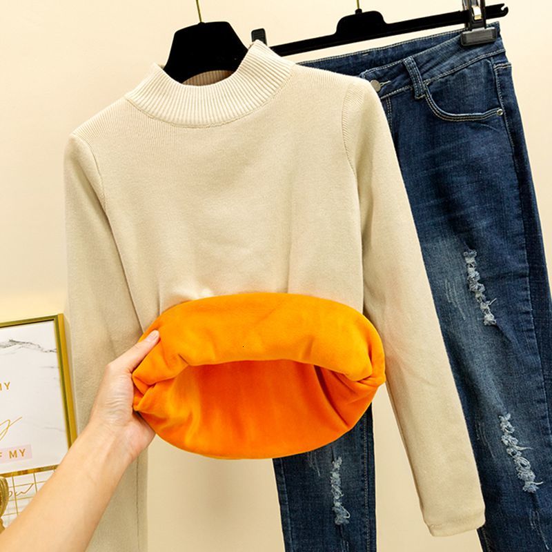 

2021 New M-2xl Thick Warm Velvet Women's Sweater Winter Turtleneck Pullovers Top Elegant Long Sleeve Knitted Female Jumper Bgjv, Black 2837