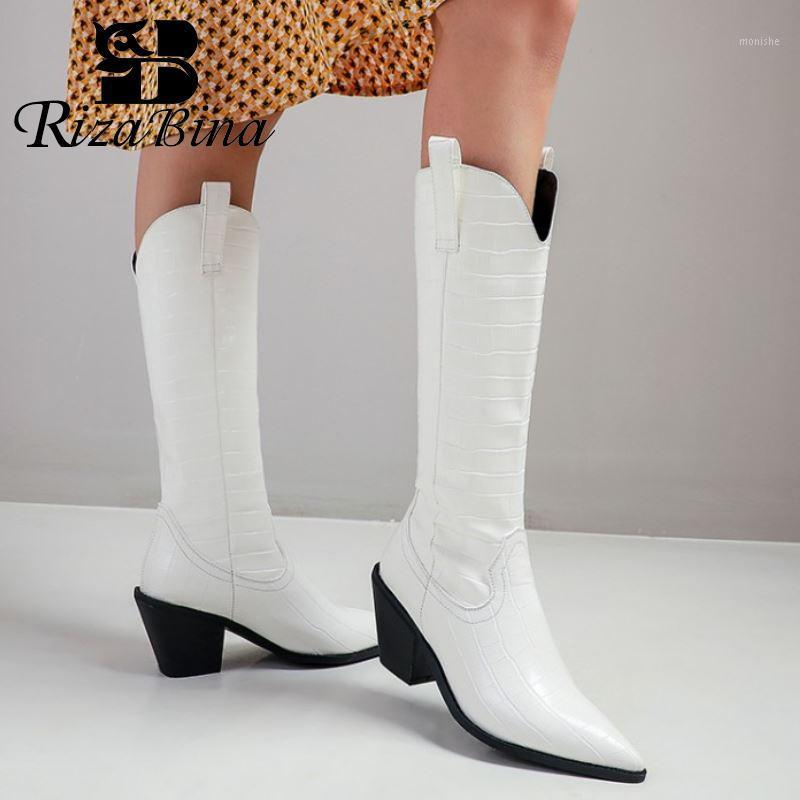 

RIZABINA Women Knee Boots Fashion High Heel Winter Shoes Woman Warm Sexy Pointed Toe Long Boots Office Daily Footwear Size 32-431, Blue