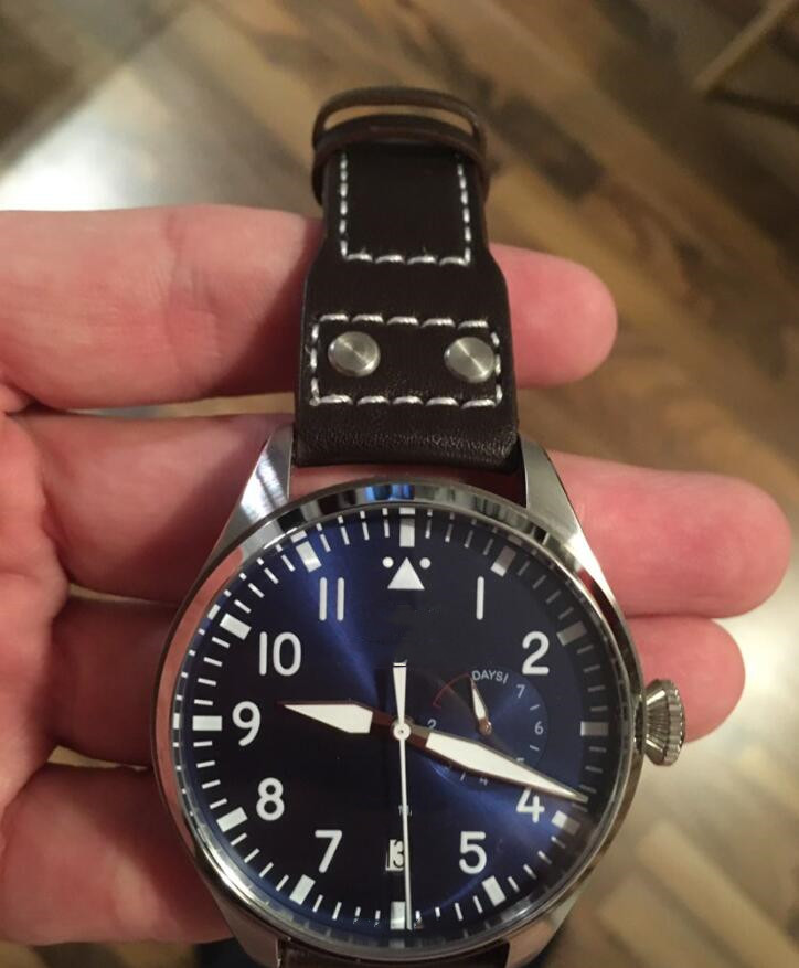 

2022 Top Quality Luxury Wristwatch Big Pilot Midnight Blue black Dial Automatic Men's Watch 46MM Mens Watch Watches., Blue dial brown strap