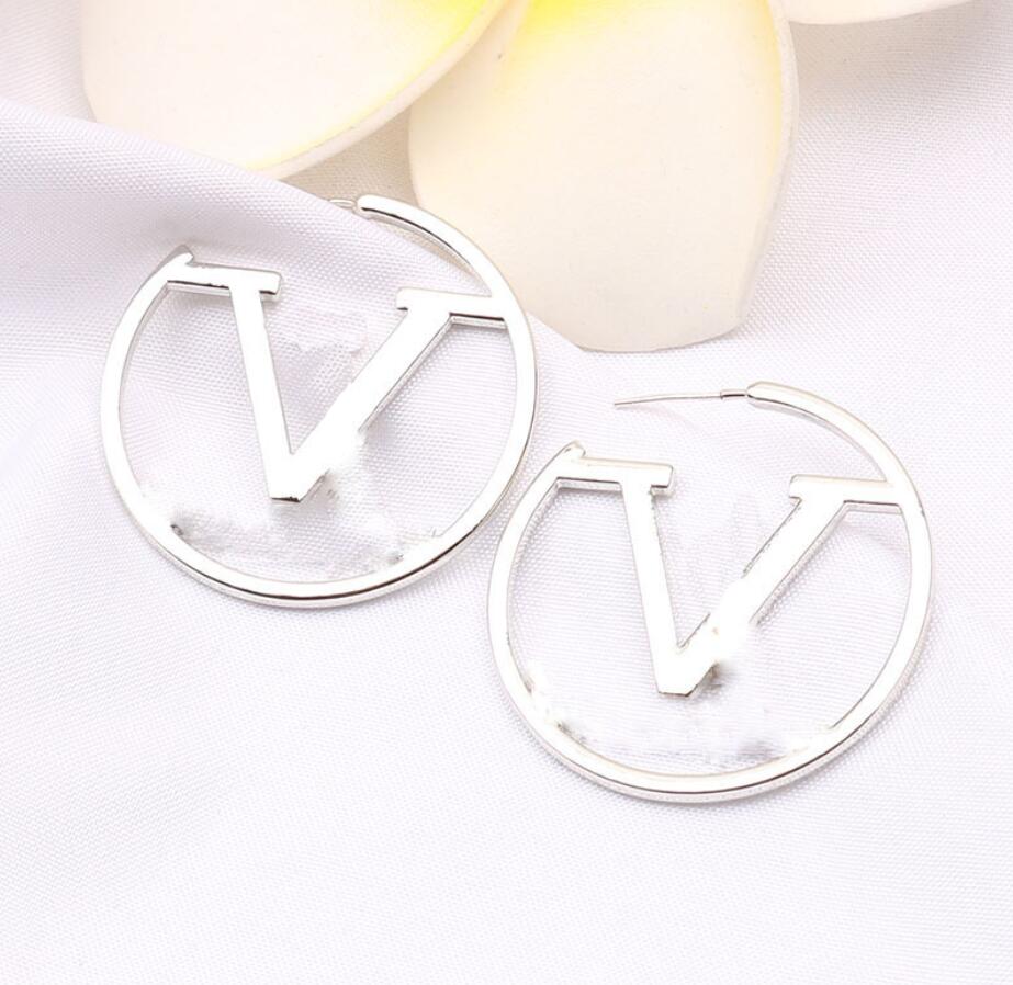 

Exaggerate 18K Gold Plated Luxury Brand Designers Letters Stud Clip Geometric Famous Women Round Crystal Rhinestone Pearl Earring Wedding Party Jewerlry 2Colors